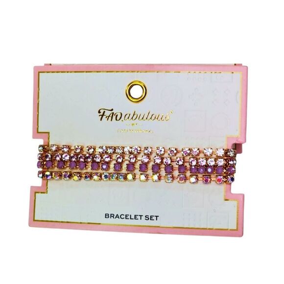 FAOabulous By FAO Schwartz Rhinestone Stretch Tennis Bracelet Set Of 4 Stackable - Picture 1 of 7
